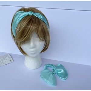 2 New Bow Headband Hair Tie Blue Satin